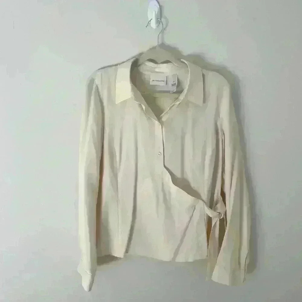 Liz Claiborne 100% Silk Ivory wrap blouse
